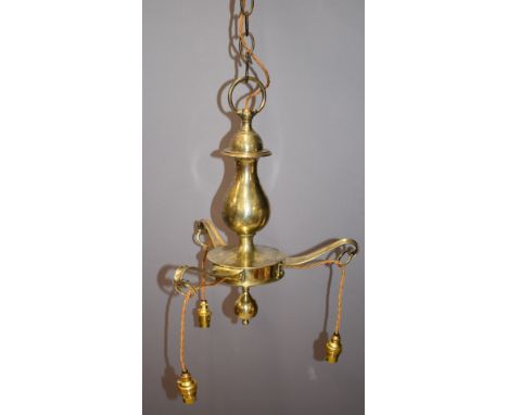 Arts &amp; Crafts three branch&nbsp;electrolier or chandelier in the manner of Birmingham Guild of Handicrafts