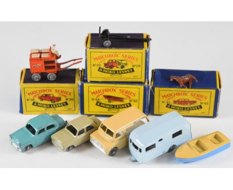 Six Matchbox Series diecast model vehicles comprising numbers 7, 23, 29, 30, 45 and 48, four in original boxes.