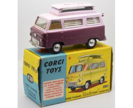 Corgi Toys diecast model Ford Thames Airborne Caravan with two tone maroon and lilac body, cream interior and silver hubs, 42