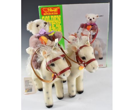 Steiff Golden Age of the Circus Bear Back Rider Set comprising two horses, reins and a Teddy bear, 650550, in original box.&n