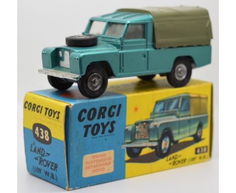 Corgi diecast model Land Rover 109 W.B. with metallic green body, yellow interior and silver hubs, 438,&nbsp; in original box