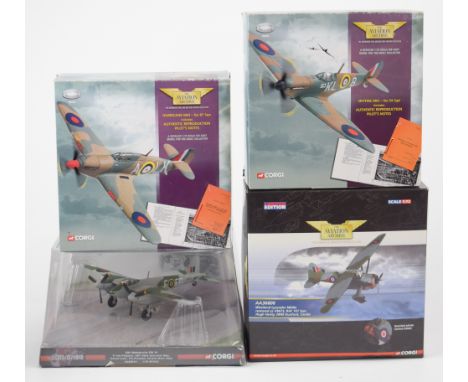 Four Corgi Aviation Archive 1:72 scale diecast model aircraft comprising Westland Lysander MkIIIa, RAF 161 Sqn, Hugh Verity, 