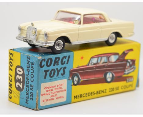 Corgi Toys diecast model Mercedes-Benz 220 SE Coupé with cream body, red interior and silver hubs, 230, in original box.