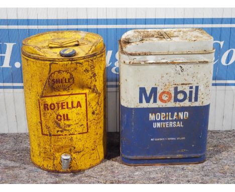 2- 5 Gallon oil cans - Shell and Mobil 