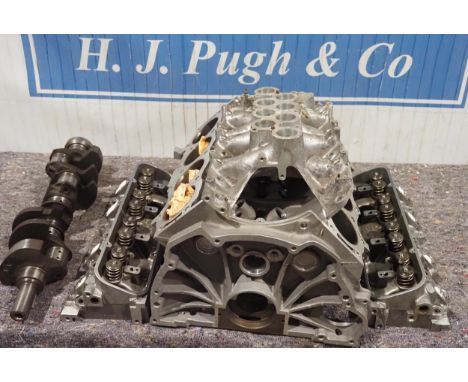 Believed TVR V8 engine block, heads, crankshaft and Land Rover V8 manifold 