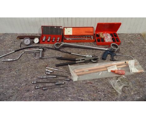 Snap-on sockets, Britool heavy duty spanner, Britool socket set and assorted other automotive tools 