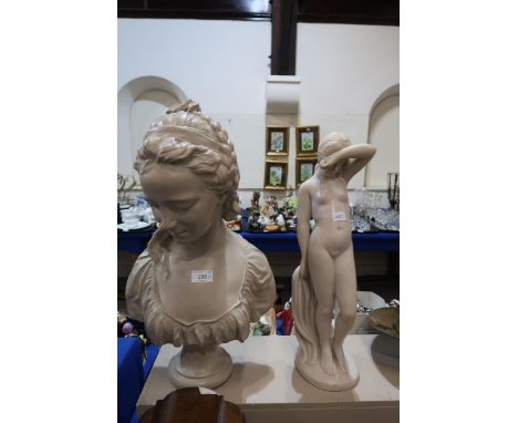 An Austin production bust of a girl, together with a resin sculpture of a girl Condition Report:bust: 53cm tall, 32cm wide, c