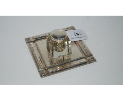 A silver ink stand, Birmingham, 1926 by Elkington &amp; Co with inkwell, engraved, 10cm wide Condition Report:Available upon 