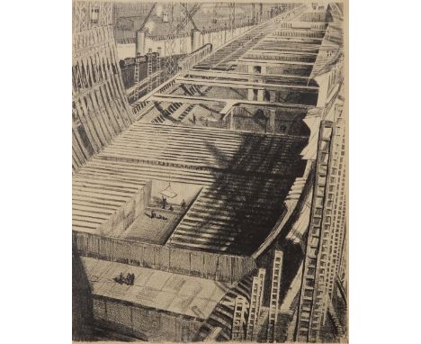 JOHN FERGUSON ROSS&nbsp;Aerial view of liner, 2 of 12, signed, lithograph, dated, 1935, 53 x 42cm Condition Report:Available 