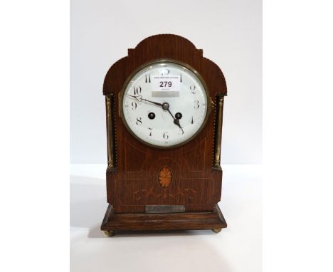 A 1920's inlaid mantle clock with Japy Freres movement Condition Report:Available upon request