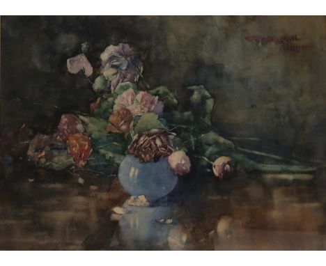 W F BROWN&nbsp;Roses in a vase, signed, watercolour, 44 x 58cm Condition Report:Available upon request