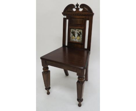 A Victorian mahogany side chair inset with decorative tile titled spring Condition Report:Available upon request