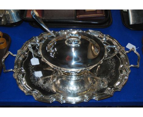 An EPNS two-handled tea tray, soup tureen and ladle etc Condition Report:Available upon request