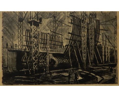 JOHN FERGUSON ROSS&nbsp;Shipyard, signed, lithograph, 2 of 12, signed and dated, 1935, 40 x 61cm Condition Report:Available u