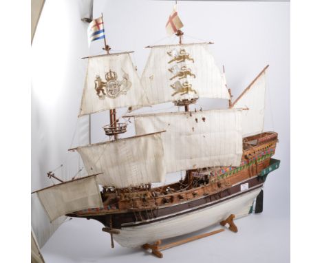 Scale model of a Tudor Galleon, 85cm in length. 