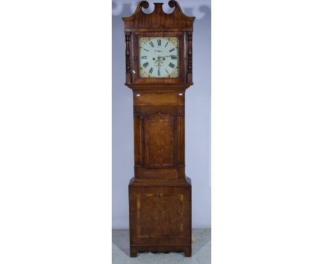 Eight day oak longcase clock with painted 13inch square dial, named Henry Butler, oak country made case with cross banding H2