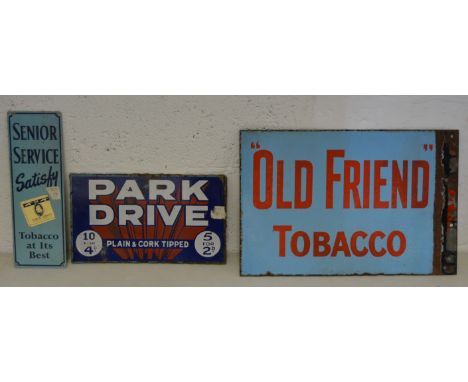 Enamel signs, Old Friend, Senior Service and Park Drive, (3)