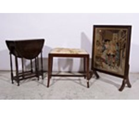 Gate-leg occasional table, firescreen and stool, (3).