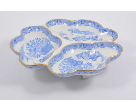 Worcester tri-form dish, blue and white willow pattern, printed and impressed marks, 31cms.