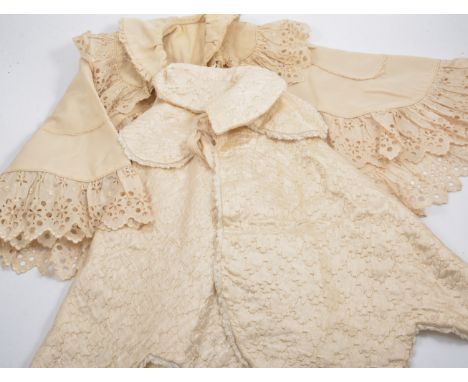 Victorian infants coats and capes, two Victorian coats with button up fronts, both having wide lace embellished cape collars,