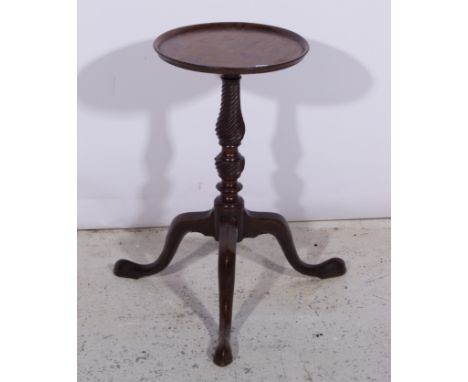 Georgian mahogany candle stand, circular top turned and carved column, tripod legs, H56cm
