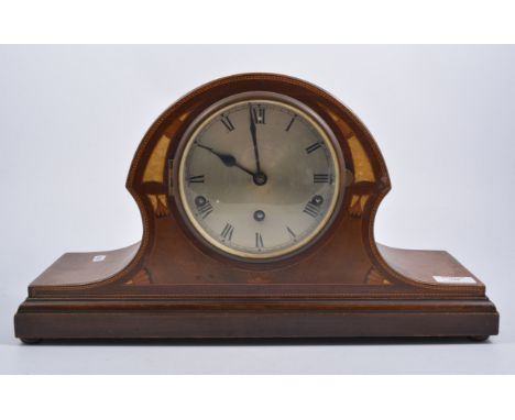 Inlaid walnut mantel clock, Westminster chiming movement, 45cms.