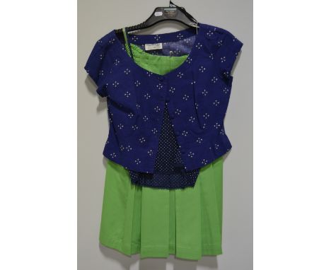 Vintage Miss Selfridge navy cotton blouse, Pauline of Paris green skirt, other seperates