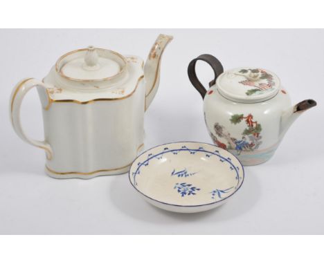 English porcelain sucrier, probably Miles Mason, blue printed decoration; two similar coffee cans and a saucer; other blue pr