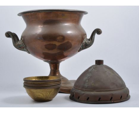 Two vintage wall mounted candle lamps with glass (marked GWR), six alms bowls, one Art Deco period lamp, two brass scoops, Pr
