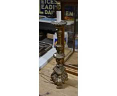 An Italian gilt composition candlestick lamp base, H88cm.