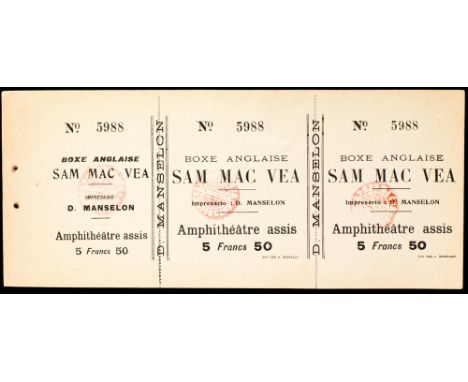 An exceptionally rare unused ticket from a Sam McVea's contest with Bill Harris

The two men met on 26th June 1909 in Marseil