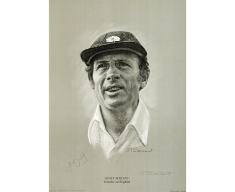 Cricket memorabilia,
comprising: a Geoff Boycott signed limited edition print featuring a head and shoulders portrait of Boyc