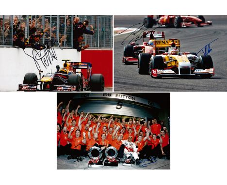 Formula 1 photos signed by four recent World Champions, 
capturing events during the 2009 Spanish GP double signed by Fernand