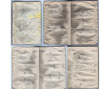 Ian Wright's caddy's working notebook containing a hand-drawn, pencil golf course guide for two rounds of the 1990 British Op