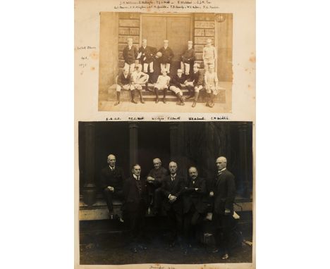 A sepia-toned photograph of the Westminster School football XI in April 1875,
6 3/4 by 8in., with manuscript title and legend