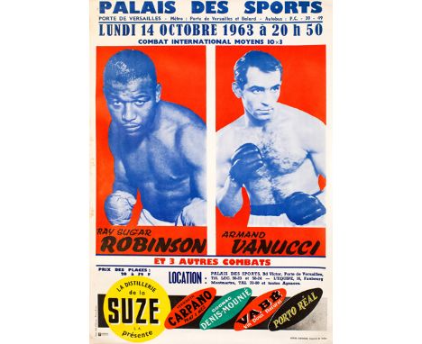 1963 Sugar Ray Robinson v Armand Vannuci original on-site poster,
For the fight at the Palais Des Sports, Paris, 14th October