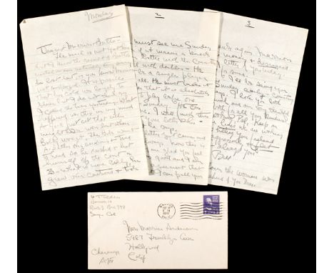 Signed manuscript letter from Bill Tilden,
complete with original envelope, postmarked Saugus, 18th October 1949, to Arthur A