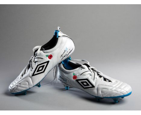 John Terry signed 'poppy' football boots,
both signed in black marker pen, Umbro Special R sewn with poppies, personalised wi