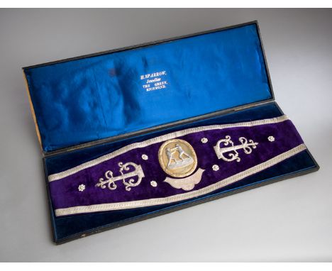 A boxing belt presented to R.C. Smerdon of L.H. Boxing Club in 1911,
in original case of H. Sparrow, Jeweller, The Green, Ric