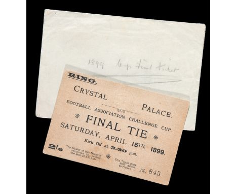 A rare ticket for the Sheffield United v Derby County F.A. Cup final played at the Crystal Palace 15th April 1899,
embossed c