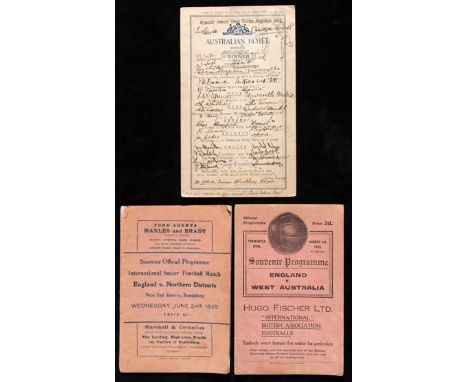 Memorabilia from the Football Association Tour of Australia in 1925,
comprising: two match programmes FA England XI v Norther