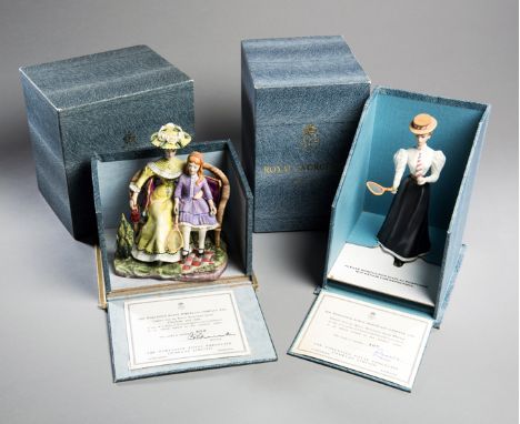 Royal Worcester 'Charlotte & Jane' lawn tennis figurines,
designed by Ruth Van Ruyckevelt for a 1965 limited edition, numbere