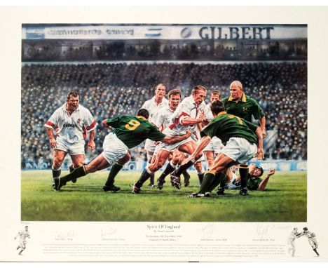 A signed "Spirit of England" limited edition rugby print,
signed by the artist Peter Cornwell and the players Dan Luger, Jere