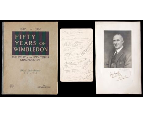 Lawn tennis memorabilia relating to Percy Rootham,
Vice President of the LTA in 1922, including a signed portrait presentatio