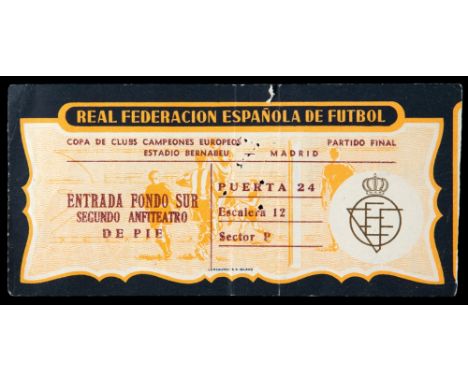 Rare European Cup Final ticket Real Madrid v Fiorentina 1956-57,
played at the Bernabeu, Madrid, reverse of the ticket with a