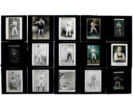 A collection of 15 lantern slides of boxing champions,
from the bare knuckle and early gloved eras, subjects including Sam La