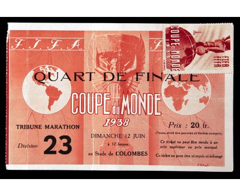 Ticket for the 1938 World Cup quarter-final match Italy v France played at the Stade de Colombes 12th June 