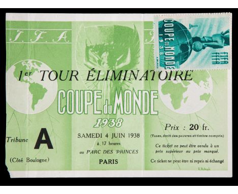 Ticket for the opening match of the 1938 World Cup Switzerland v Germany played at the Parc Des Princes, Paris, 4th June 