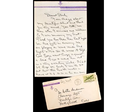 Signed manuscript letter from Bill Tilden,
complete with original envelope, postmarked Omaha 10th February 1946, on Hotel Fon