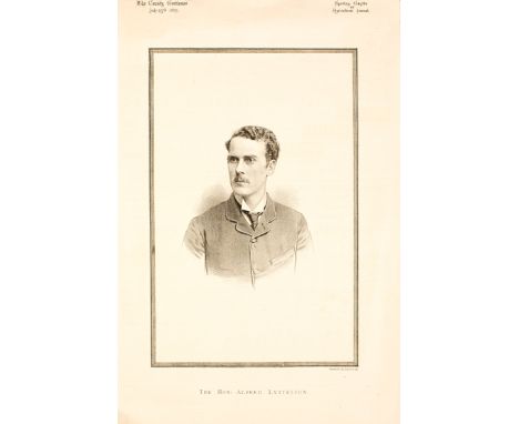 Printed sketch/portrait of The Hon. Alfred Lyttelton from The Country Gentleman July 25th 1885,
40 by 26.5cm., 15 1/2 by 10 1